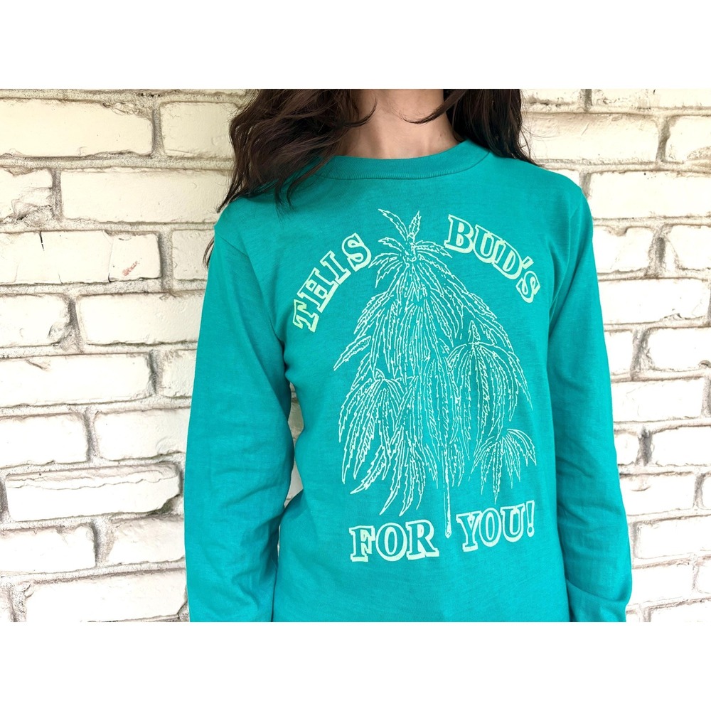 Vintage 70s This Bud's For You Weed‎ Graphic Tee XS